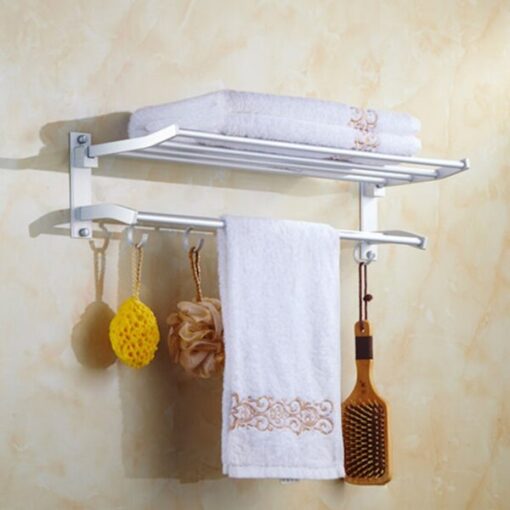 Aluminium Bathroom Foldable Towel Rack with Hooks in Pakistan - Image 5