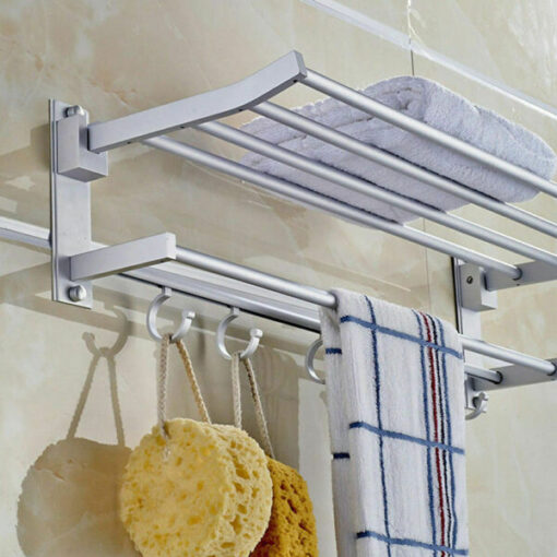 Aluminium Bathroom Foldable Towel Rack with Hooks in Pakistan - Image 4