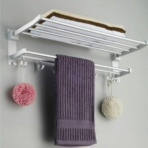 Aluminium Bathroom Foldable Towel Rack with Hooks in Pakistan - Image 3