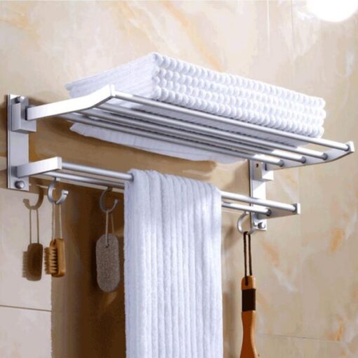 Aluminium Bathroom Foldable Towel Rack with Hooks in Pakistan